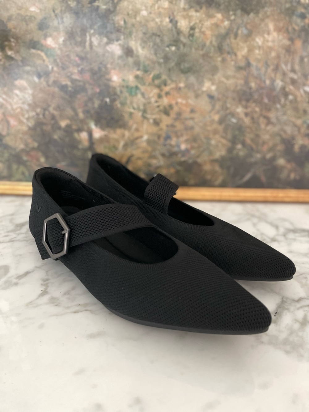 Vivaia Maria Pointed Toe Mary Jane Flats Black Size 9